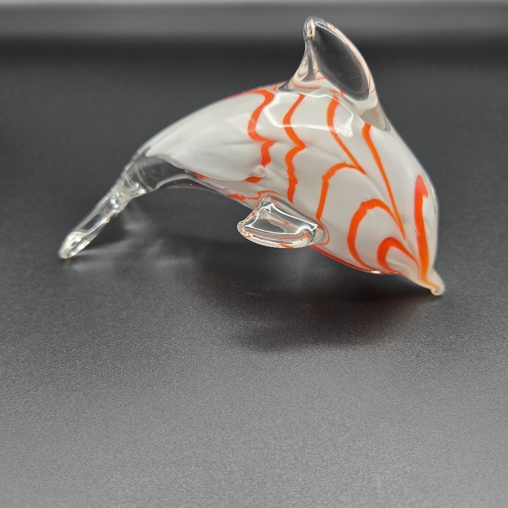 Hand Blown Glass Orange White Swirl Dolphin Fish Figurine